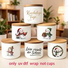 4pcs/Set German Christmas Snowman Quote Theme Pattern UV Transfer - For Crafts, Mugs, Laptops And Water Bottles, Self-Adhesive Plastic, Mug Decoration, Laptop, Holiday Decorations, Festive Designs, Highquality Prints, Durable - Multicolor - View 7