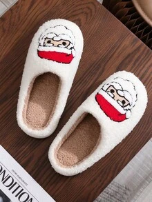 Christmas Cute Fabric Fur Lined Plush Cartoon Home Slippers For Men Winter - Red - View 4