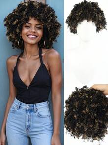 Synthetic Short Curly With Bangs For 9 Inch Afro Kinky Curly Wig Synthetic Hair Wigs For Daily Party Use - Multicolor - View 11