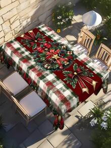 1pc Christmas Tablecloth Red & Green Plaid Holiday Table Decor With Holly And Bows Fiber Tablecloth Suitable For Indoor/Outdoor Christmas Party Home Dinner Office Easy To Clean Holiday Table Decor 2D Flat Design Party Tablecloth Holiday Table Setting Holiday Table Accessories Holly Bow Design Classic Christmas Pattern Holiday Host - A - View 7