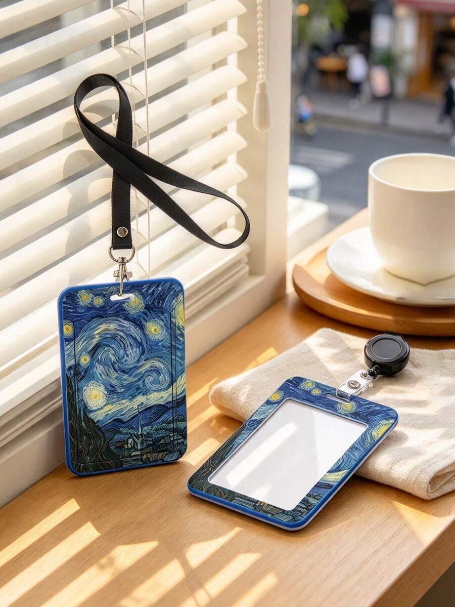 Van Gogh Starry Sky Pattern Card Set, Van Gogh Artwork Series Design, Can Be Used As Bag Charm, Keychain, Can Store ID Card, Celebrity Card, Bus Card, Meal Card, Subway Card, Photo, Residence Permit, Access Card, Etc., With Protective Function. Suitable For Daily Use, Decoration Or As A Gift For Friends, Family, Lovers On Valentine's Day, Birthday, Christmas