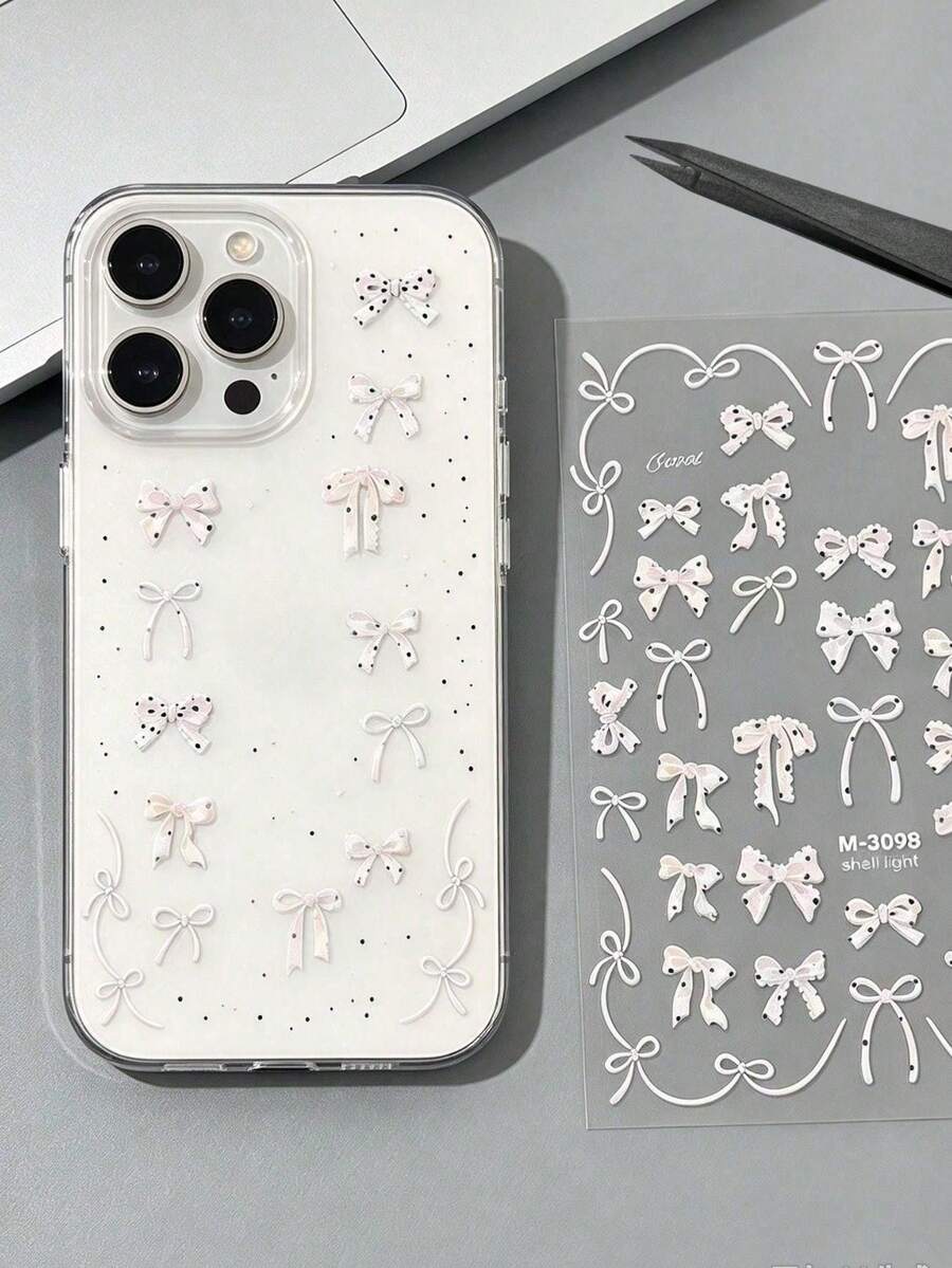 1 Set Decorative Stickers, Soft Romantic Bow Design, French Ballet Aesthetic, Ins Minimalist Style, Metallic Stickers, Suitable For Phone, Laptop, Planner, Camera, Water Bottle, Earphones And Other Surface Decoration - Polka Dot Bow - View 1