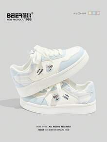 BEIER 1 Pair Color Block Patchwork Casual Microfiber Leather Lace-Up Sneakers For Outdoor All Season - Baby Blue - View 2