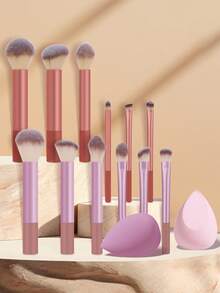 14 Pcs Makeup Tool Set, 12 Pcs Gradient Color Makeup Brushes And 2 Pcs Beauty Sponges. Chic Gradient Handle Design Looks Fashionable. Brushes Pick Up Powder Evenly For Blush And Contour. The Large Sponges Create Natural Flawless Base Makeup Easily. - Multicolor - View 11