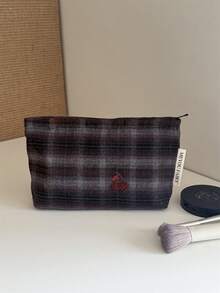 MEYOU FAIRY AGG ,Retro Checkered Cherry Embroidery Pattern Makeup Bag, Convenient Handbag, Storage Bag, Toiletry Bag, Large Capacity Makeup Bag, Storage For Makeup Cloths, Essential Travel Bag, Lady's Sanitary Napkin Storage Bag, Student Pencil Case - Multicolor - View 10