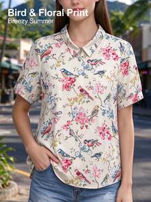 Women's Vintage Floral Art Print Casual Shirt Summer Vacation - Multicolor - View 2