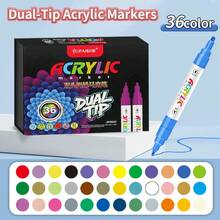 Dual-Tip Acrylic Marker Set, High Coverage Waterproof Painting Pens, Non-Bleed Hand-Drawn Graffiti Brushes, Art Painting DIY Handmade Creative Stationery, Multi-Color Acrylic Pens In Box - Multicolor - View 9
