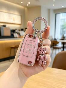 Creative Rhinestone Bear + Key Pouch Set, Suitable For Chevrolet 5-Button Cruze, Cruze, Cavalier, Malibu, Sail Car Key Cover, TPU Soft Shell Material, Protects Your Car Key From Scratches, Car Lock Key Accessory Protective Cover - A - View 1