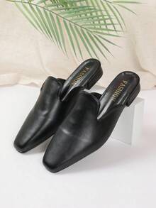 New Fashion Wedge Heel Closed Toe Square Toe Mule Slippers For Women, Outdoor Wear, Niche Design, Plus Size - Black - View 3