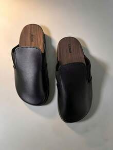男士休閒一腳蹬室內拖鞋，四季通用彈性封趾鞋 - 黑色 - 查看 4