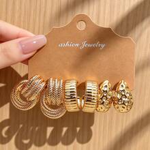 6pcs/18pcs Vintage Gold Thick Exaggerated Earrings Set, Multiple Styles Of Floral Twist Hoop Earrings, Fashion Jewelry Suitable For Women - Gold - View 8