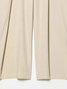 Women's Loose Casual Pleated Wide Leg Pants, High Waist Striped Long Pants, Office Commute Pants, Autumn/Winter - Apricot - View 7