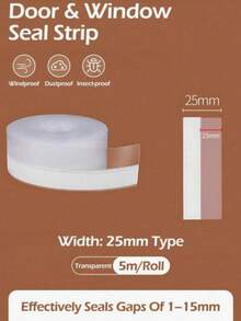 1 Roll 1/5/10m Sealing Strip Sealing Tape, Door Bottom Sealing Strip, Used For House Gaps Or Shower Door Sealing, Windproof Soundproof Heat-Insulating Sealing Strip, Suitable For Door And Window Frame Gaps, Home Decoration Accessories - Transparent - View 13