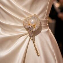 New Luxury Calla Lily Faux Pearl Brooch Full Rhinestone Gold Flower Pin For Suit Coat Dress Elegant Brooch Accessory - Multicolor - View 4