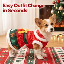 1pc Christmas Dog Outfit For Small And Medium Dogs, Red And Green Holiday Pet Clothing, Decorated With Snowflake, Reindeer, Christmas Tree And Bow Patterns, Suitable For Parties, Photos And Daily Wear - Multicolor - View 1