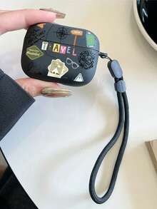 1件旅行圖案耳機保護殼，適用於AirPods 5 Pro 3，防摔保護殼，Pro 2，可愛3米米色2女款蝴蝶結櫻桃殼圖案流蘇包，4可用作返校禮物、生日禮物、聖誕禮物、情人節禮物 - 黑色 - 查看 6