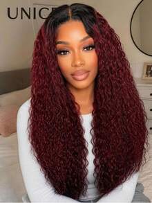UNice 7x5 Bye-Bye Slip™ Lace Frontal Black Roots With 99J Burgundy Water Wave Glueless Wig Pre Plucked Pre Cut Put On And Go Wig 150% Density Flexible Drawstring Mesh Cap 100% Human Hair Beginner Friendly For Women - SNautral/99J - View 3