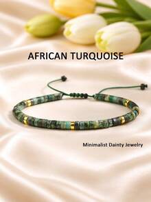 1pc Natural African Turquoise Bracelet: Calming, Protection, Growth, Bohemia Fashion Stackable Crystal Jewelry Gifts For Women Men Suitable Daily Wear - Multicolor - View 9