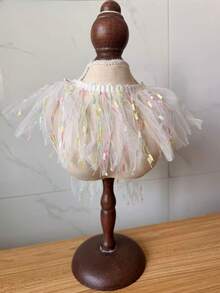 1 Pc Women Detachable Tulle Ruffle Fake Collar, White Mesh Collar With Colorful Sprinkles, Elegant Shoulder Decor Collar For Dress, Wedding And Party - A - View 9
