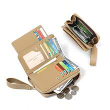 Dompet Clutch Panjang Wanita Bahan PU Tekstur Kanvas, Penutup Resleting, Banyak Slot Kartu + Slot Foto, Dengan Kompartemen Uang Tunai - MultiWarna - View 3