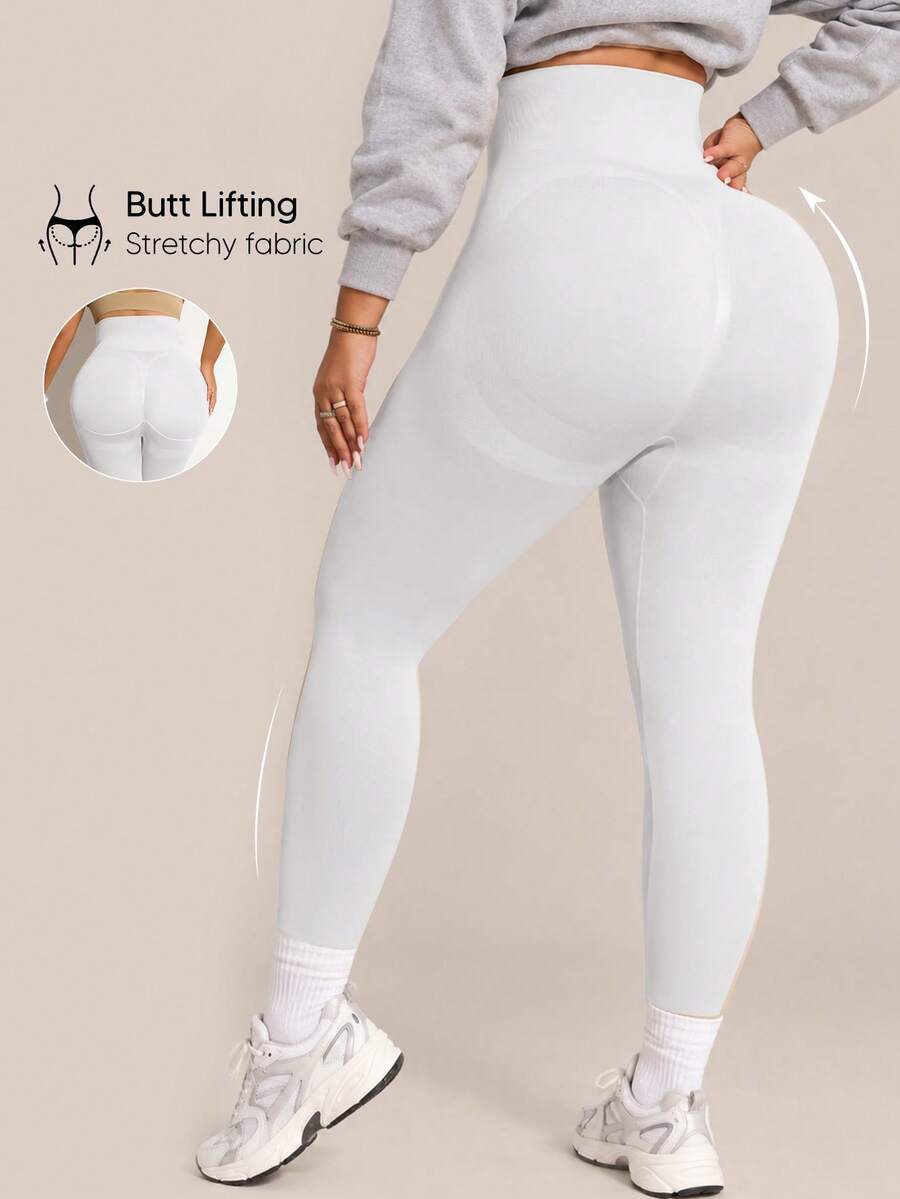 Plus Size Women High Waist Soft Butt Lifting Slimming Leggings Casual White Spring Fall
