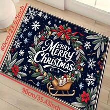 1pc New Christmas Best Seller - Daily Decoration - Holiday Decoration - Christmas - Christmas Wreath & Sleigh Print Rug, Suitable For Living Room, Bedroom, Indoor - Machine Washable - Flannel Material, Soft Texture, Skin-Friendly, No Pilling, Easy Care, Odorless - Perfect For Home Decor, Room Decor, Living Room Rug, Bedroom Rug, Bathroom Rug, Kitchen Rug, Area Rug, Hotel Decor - Area Rug, All Season - Multicolor - View 5
