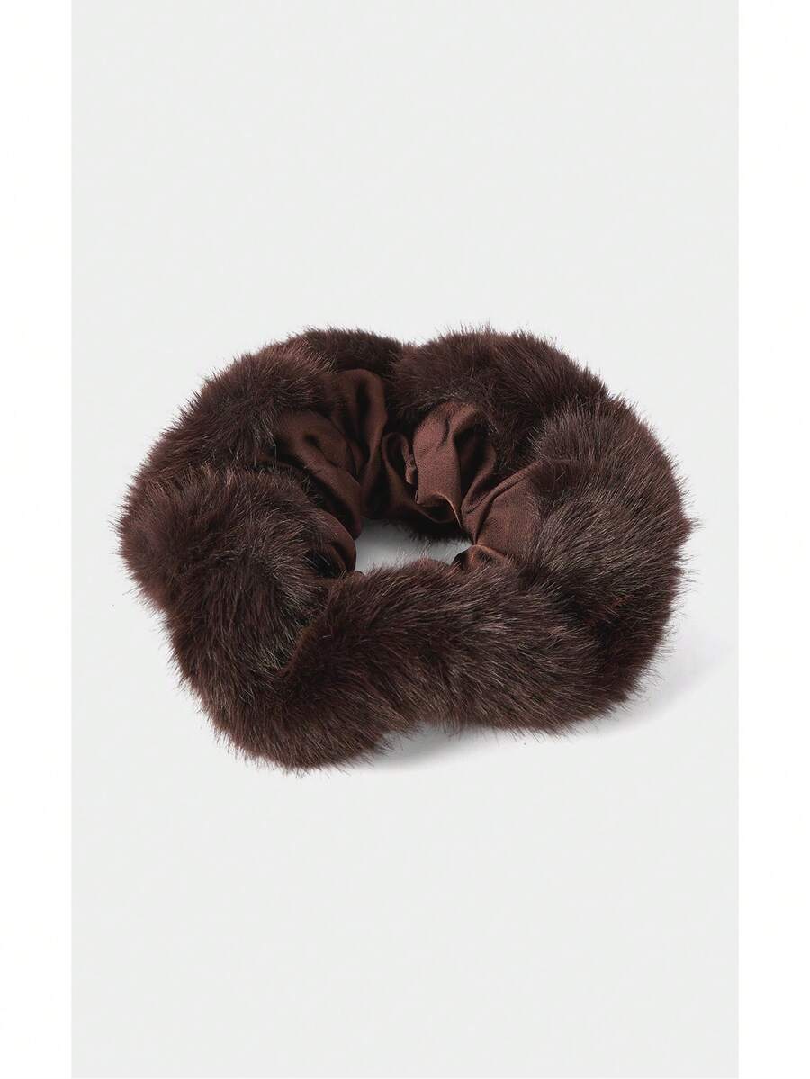Noxbound 1pc Oversized Plush Scrunchie Hair Tie, Fashion Hair Accessory For Buns - Coffee - View 1