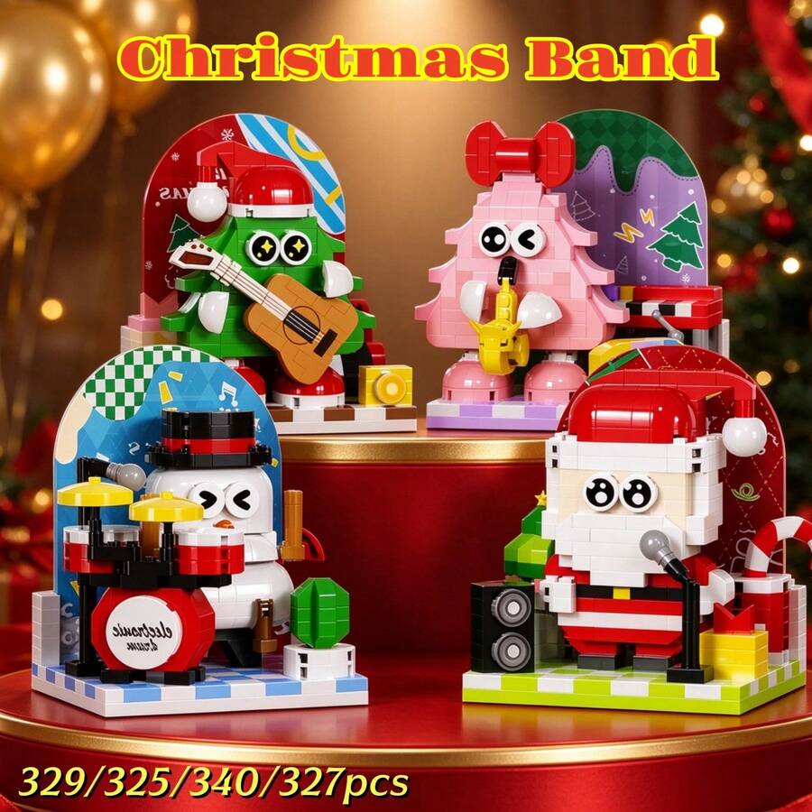 325pcs Christmas Band Theme Building Blocks, Unique Design Building Toy Set, DIY Christmas Stocking Filler. Christmas Element Decor. ABS Material, Includes: Santa Claus, Snowman, Christmas Tree. Halloween, Christmas, Carnival Party, New Year Birthday Gift. - Multicolor - View 1