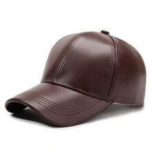 1 Men's PU Leather Baseball Cap Black Adjustable Solid Color Sun Protection Casual Hat Suitable For Spring And Autumn Travel Beach Party - Multicolor - View 3