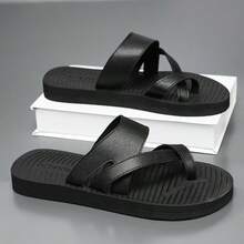 Men's Strap Thong Sandals, Summer Outdoor Casual, Fashionable Wear-Resistant Beach Slippers - Black - View 1