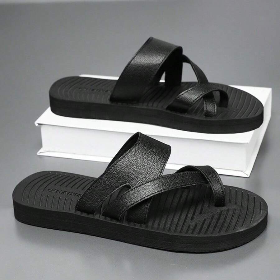 Men's Strap Thong Sandals, Summer Outdoor Casual, Fashionable Wear-Resistant Beach Slippers - Black - View 1
