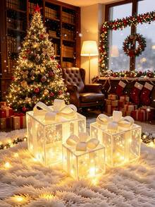 3pcs Christmas Light Decoration Set, 50 LED String Lights, Snowflake Shaped Bow Christmas Gift Box, Suitable For Christmas Tree, Home Decor And Party, Create Festive Atmosphere, Enhance Holiday Aesthetics - Warm white light - View 13