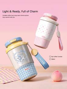 MINISO Insulated Coffee Cup, Available In Multiple Colors, Comes With A Lid And A Lanyard, For Beverages And Juice. A Winter Essential. Perfect As Birthday Gift, With A Capacity Of 368ml. - Baby Pink - View 8
