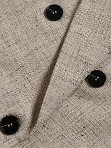 DONICY Women's Oatmeal Linen Texture Lapel Double-Breasted Black Button Cinched Waist Mid-Length Blazer, Long Sleeve Spring/Autumn Commute Daily Wear - Khaki - View 4