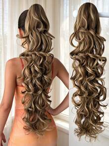 HEYPINK 32 Inch Long Wavy Curly Ponytail Wig, Synthetic Heat-Resistant Claw Clip Curly Wavy Ponytail Wig, Suitable For Women, Blonde With Brown - Multicolor - View 9