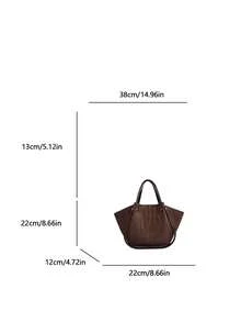FEISTURE 1pc Solid Color Suede Large Capacity Tote Bag, Fashionable Fan-Shaped Shoulder Bag, Suitable For Girls, Women, College Students, New Professionals And White-Collar Workers, Perfect For Work, Business, Commuting, School - Coffee - View 3