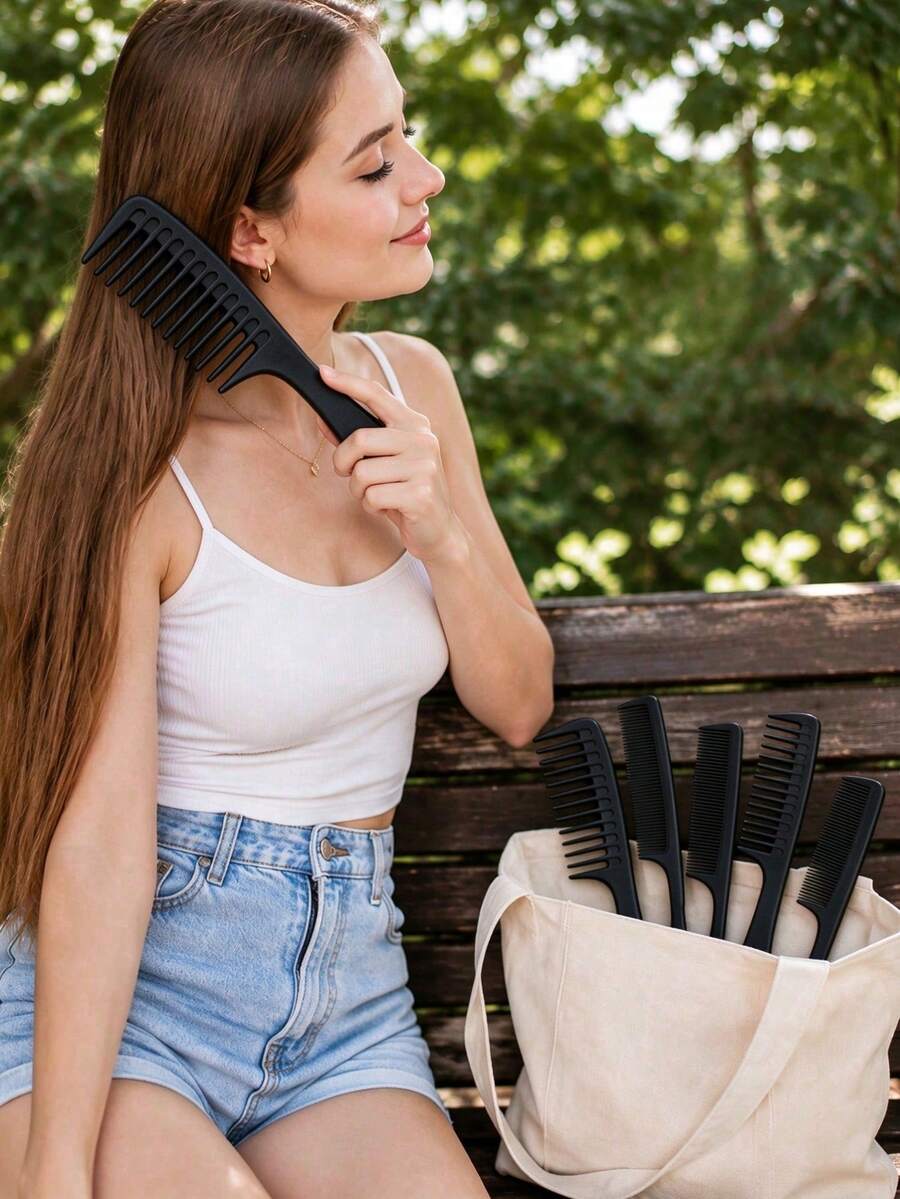 3pcs Wide Tooth Comb Set, Includes Tail Comb, Suitable For Thick Long Hair, Perfect For Back To School, Autumn Travel And Daily Use. - Upgraded Version - View 1