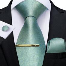 Mint Green Solid Textured Men's Tie 4-Piece Set With Pocket Square, Cufflinks And Gold Tie Clip, Business Casual Suit Accessory - Mint Green - View 2