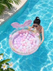 Cute Pink Mermaid Inflatable Pool Float For Adults, Transparent Round Glitter Pool Floating Ring, No Ocean Balls Included For Swimming Pool Beach - Multicolor - View 3