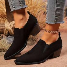 2026 Autumn/Winter New Women's Fashion Versatile Outdoor Deep Cut Chunky Heel Pointed Toe Boots - Black - View 12