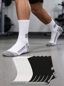 1/4/10/20 Pairs Personalized Zipper Pattern, Multi-Stripe Black & White Main Color Street Casual Socks, Men's Outdoor Sports Walking Mid-Calf Socks - Multicolor - View 1