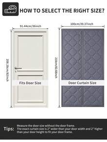 1pc Winter Insulated Door Curtain, Magnetic Closure, Oxford Fabric With Quilted Design, Thickened Thermal Padding, Center Magnetic Split Design, Reduces Cold Drafts From Front, Back And Side Doors, Grey - Grey - View 3