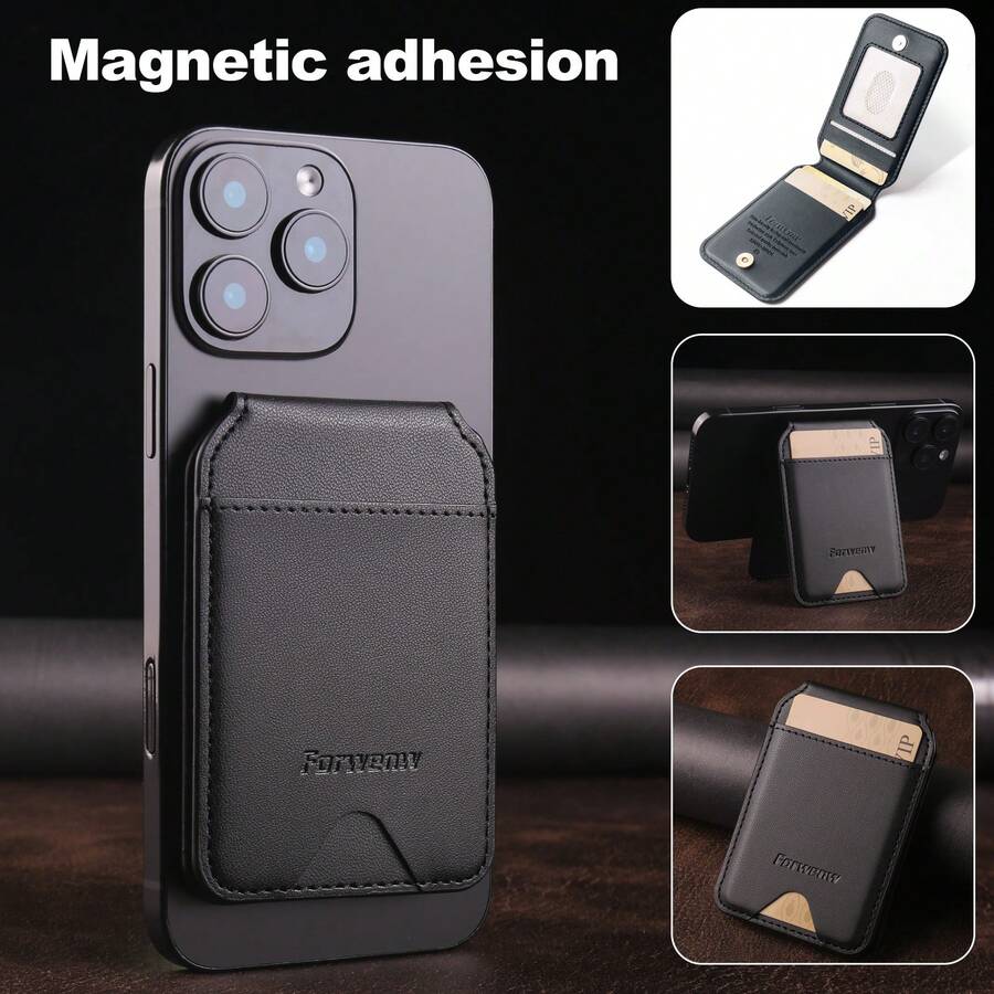 Unisex Magnetic Phone Card Holder, Holds 5 Cards, Phone Stand, Convenient, RFID Blocking, Holiday Gift - Black - View 1