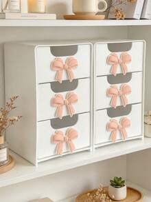 Mini Desktop Drawer Storage Box With Bow Decoration, Plastic Multi-Layer Jewelry & Cosmetics Organizer, Non-Electric Desktop Storage, Suitable For Vanity, Bedroom, Office, Desktop Accessories, Office Supplies, Ideal For Storing Daily Items, Perfect For Home Vanity, Birthday Gift, Holiday Souvenir, Back To School Season Gift - Multicolor - View 2