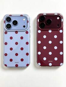 可愛粉色波點圖案亮面果凍手機殼，適用於 iPhone 18 Pro Max 17 Pro Max 16 Pro Max 17 16 15 14 13 12 Pro Max 11，可愛防震軟背蓋 - 紅底白點 - 查看 4