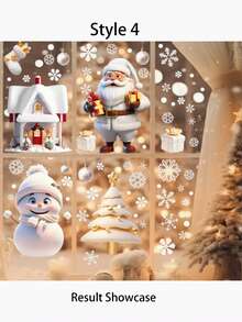 Christmas Window Stickers 4pcs/Set Snowflake Static Adhesion White Christmas Winter Decor Snowflake Shape Reusable Plastic Holiday Decoration Suitable For Glass Windows Santa Claus And Reindeer Stickers - Multicolor - View 10