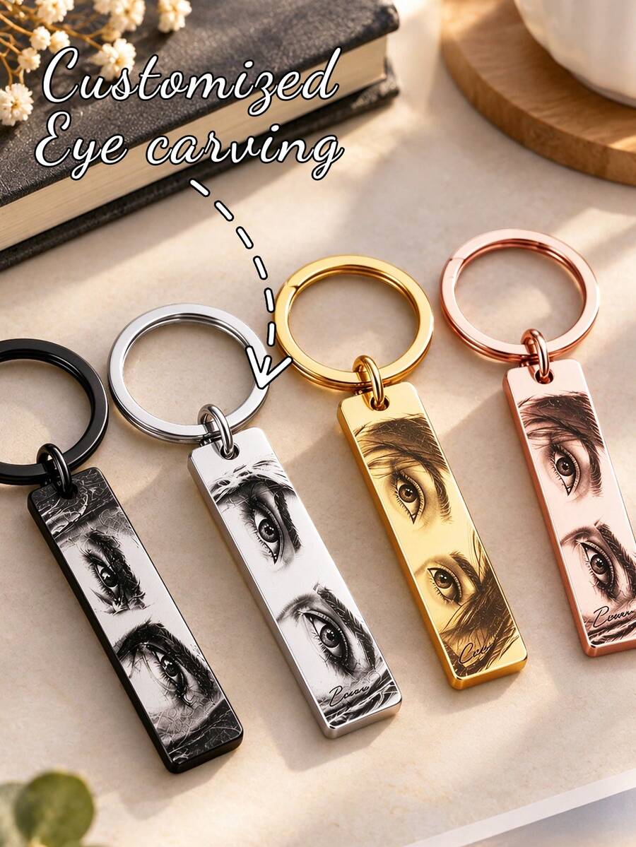 Custom Eye Engraved Keychain For Husband, Personalized Eye Photo Keyring, Romantic Anniversary Gift For Him - Multicolor - View 1
