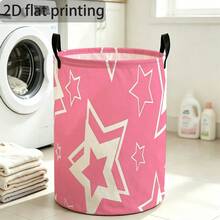 Keranjang Cucian Bintang Merah Muda, Motif Bintang Geometris Putih Sederhana, Keranjang Penyimpanan Lipat dengan Pegangan, Keranjang Pakaian Kotor Besar untuk Dekorasi Kamar Tidur dan Ruang Cuci - Berwarna merah muda - View 6