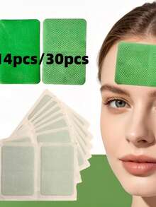 14/30pcs Self-Adhesive Forehead And Nasolabial Fold Training Patches - Disposable Facial Elastic Patches - Suitable For Forehead - Full Face Use - Individually Packaged, Clean And Hygienic - Small And Portable - Daily Use - Travel Essential - Unisex - Green - View 8