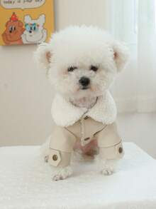 1pc Pet Clothes Dog Cat Apparel Autumn/Winter Cute Pet Outdoor Cold-Proof Casual Top Jacket - Beige - Beige - View 4